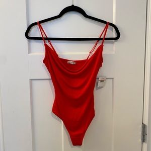 Free People Red Cowl Neck Bodysuit